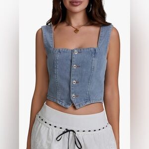 Denim Blue Sleeveless Button-Up Top